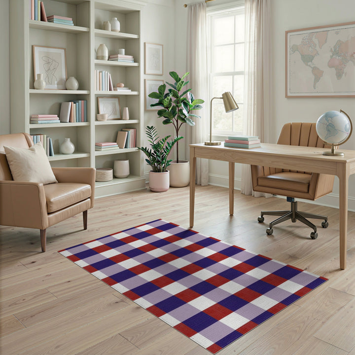 Red Blue Checkered Washable Area Rug
