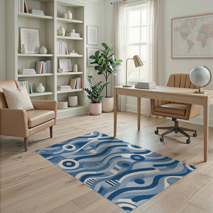 Blue and Teal Wave Blue Abstract Wave Area Rug
