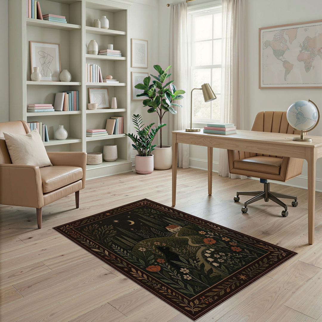 Black Cat Moonlit Garden Area Rug