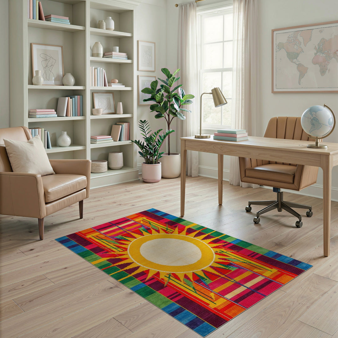 Multi-color and Patterns Geometric Modern Vibrant Sunburst Geometric Area Rug
