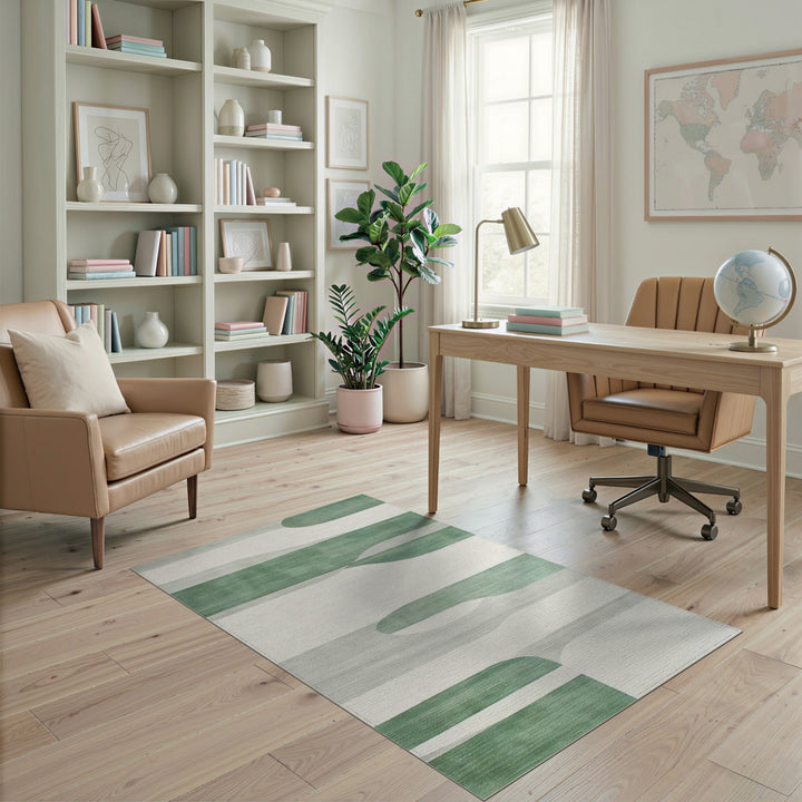 Green Abstract Wave Area Rug