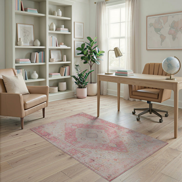 Pink Distressed Vintage Floral Area Rug