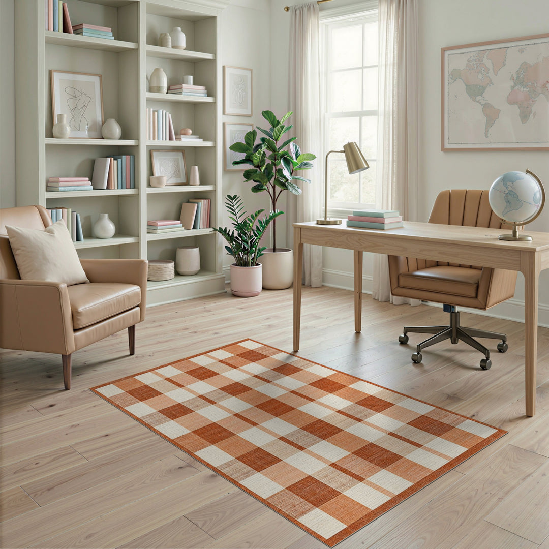 Geometric Modern Checkered Orange Checkered Geometric Area Rug