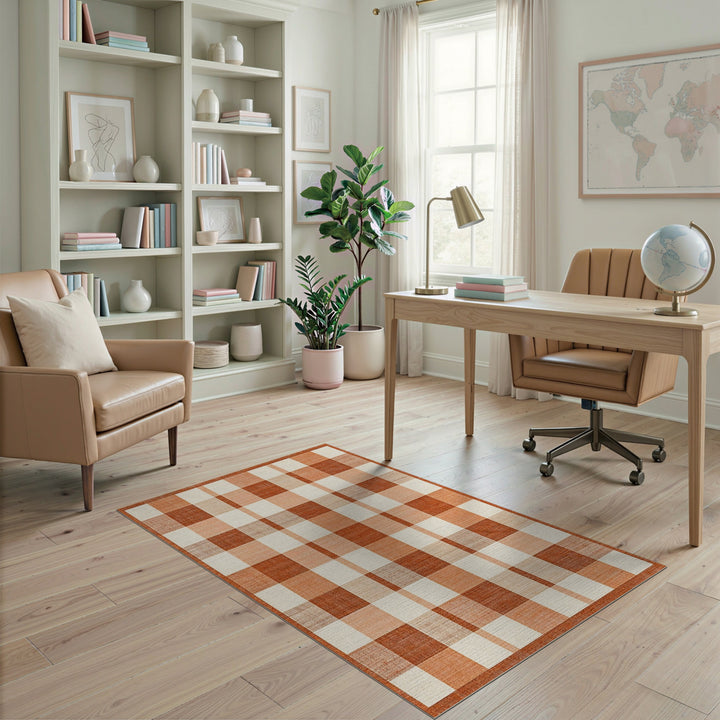 Geometric Modern Checkered Orange Checkered Geometric Area Rug