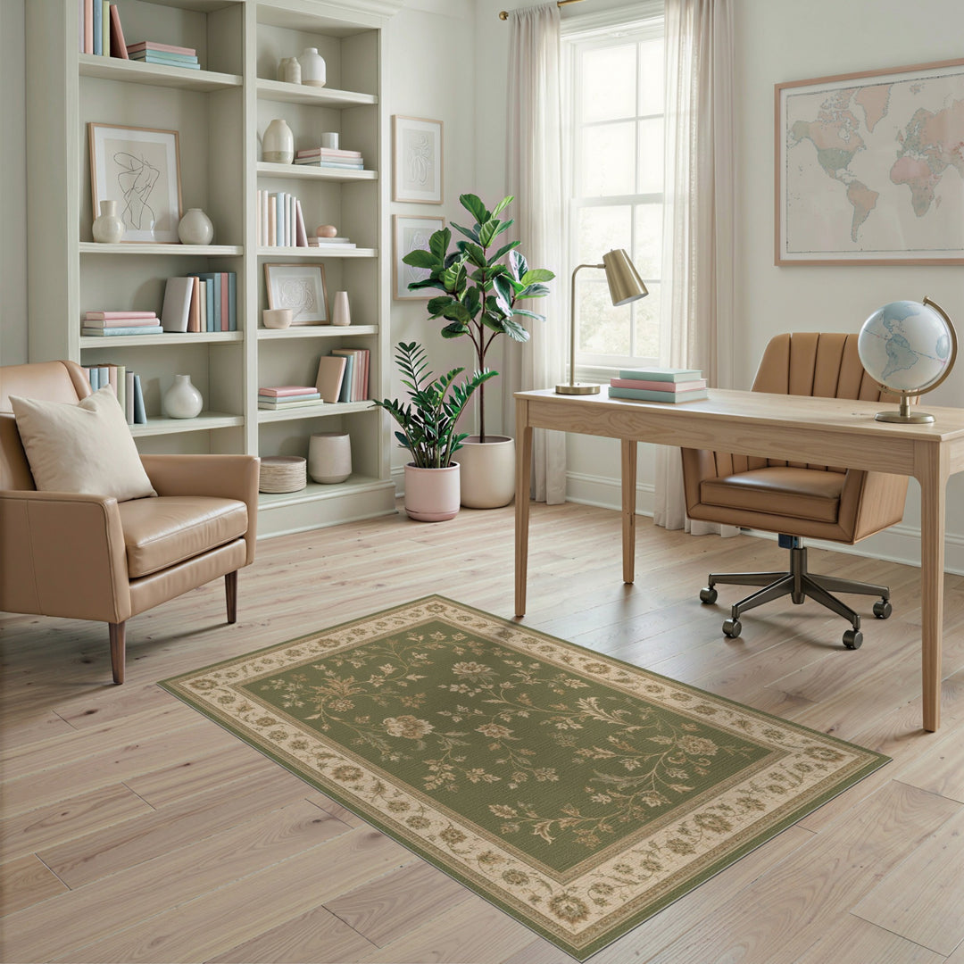 Green Floral Vintage Area Rug