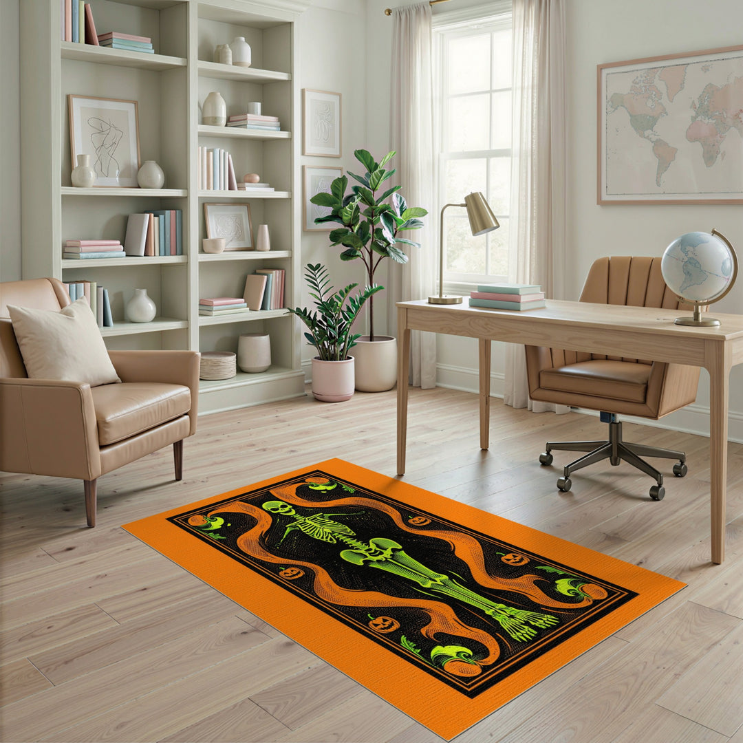 Neon Skeleton Halloween Washable Area Rug