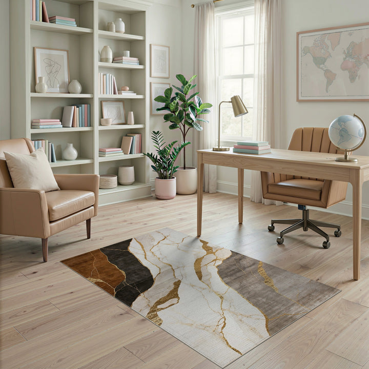Brown Gold Abstract Marble Area Rug