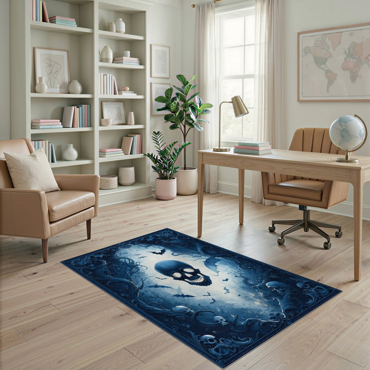 Gothic Skull Blue Area Rug