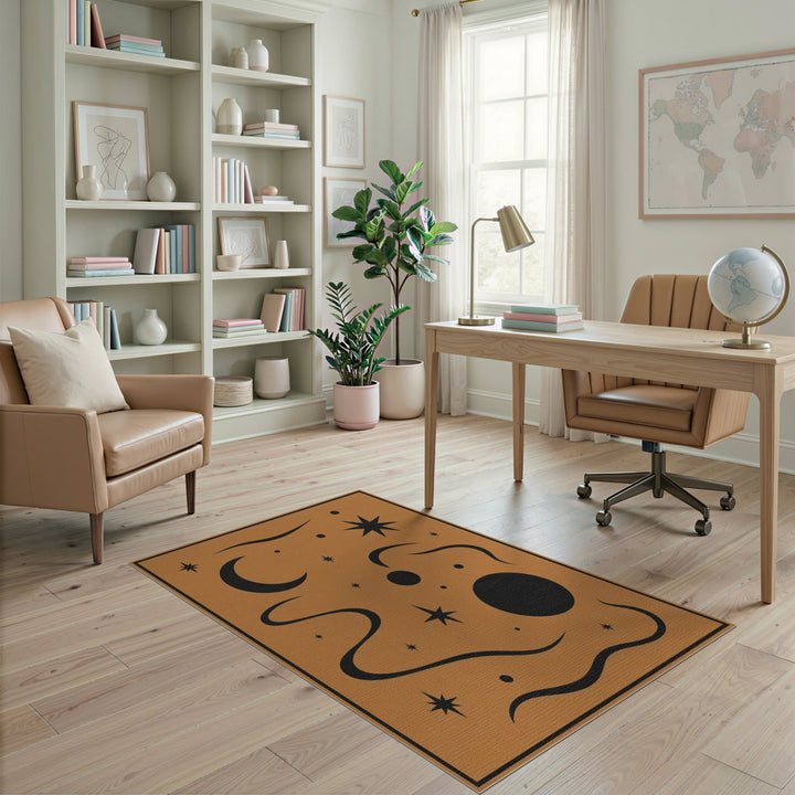 Celestial Moon and Stars Brown Area Rug