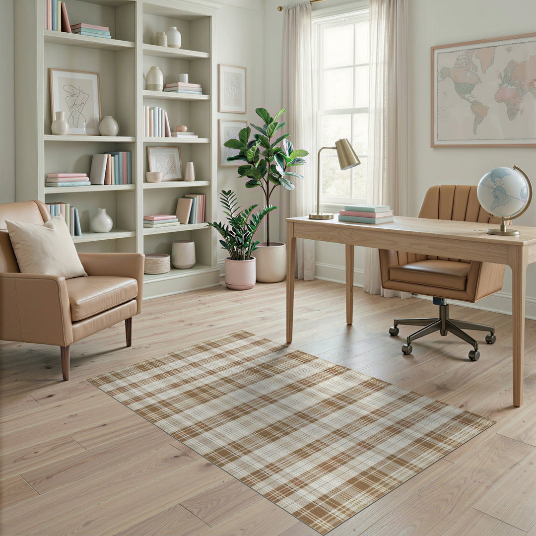 Brown and Tan Brown Tan Plaid Washable Area Rug