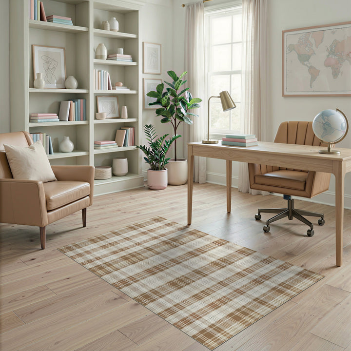 Brown and Tan Brown Tan Plaid Washable Area Rug