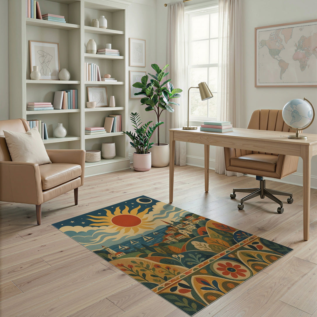 Coastal Sun and Sailboat Area Rug