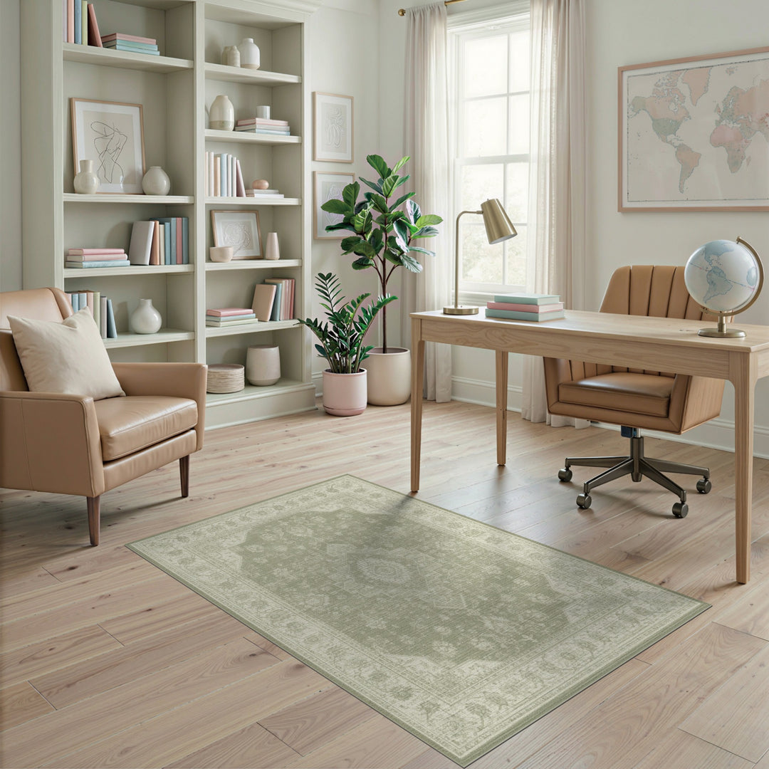 Medallion Green Traditional Persian Medallion Area Rug