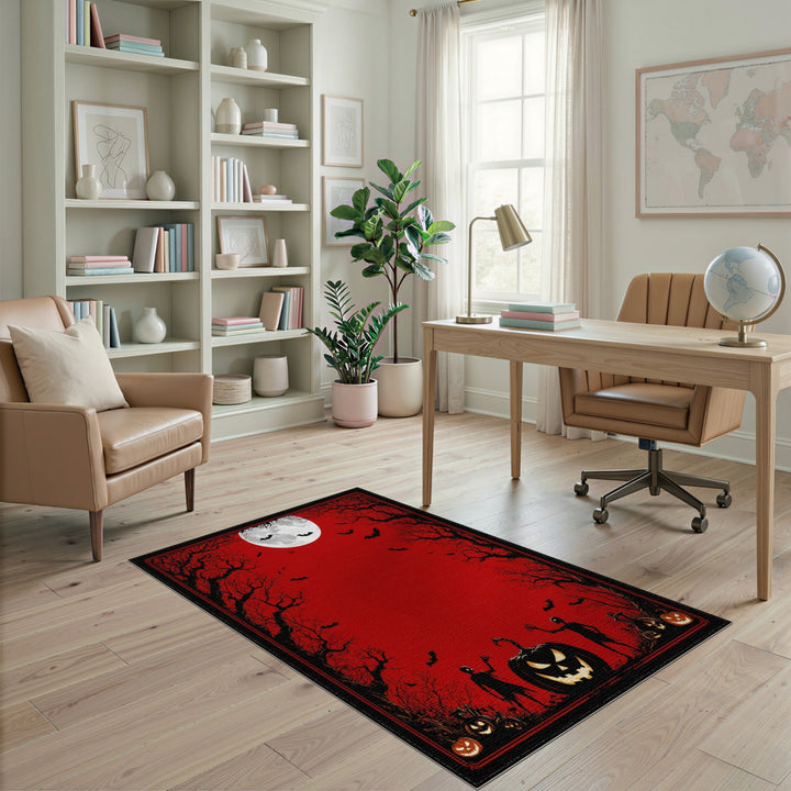 Red Halloween Moon Area Rug