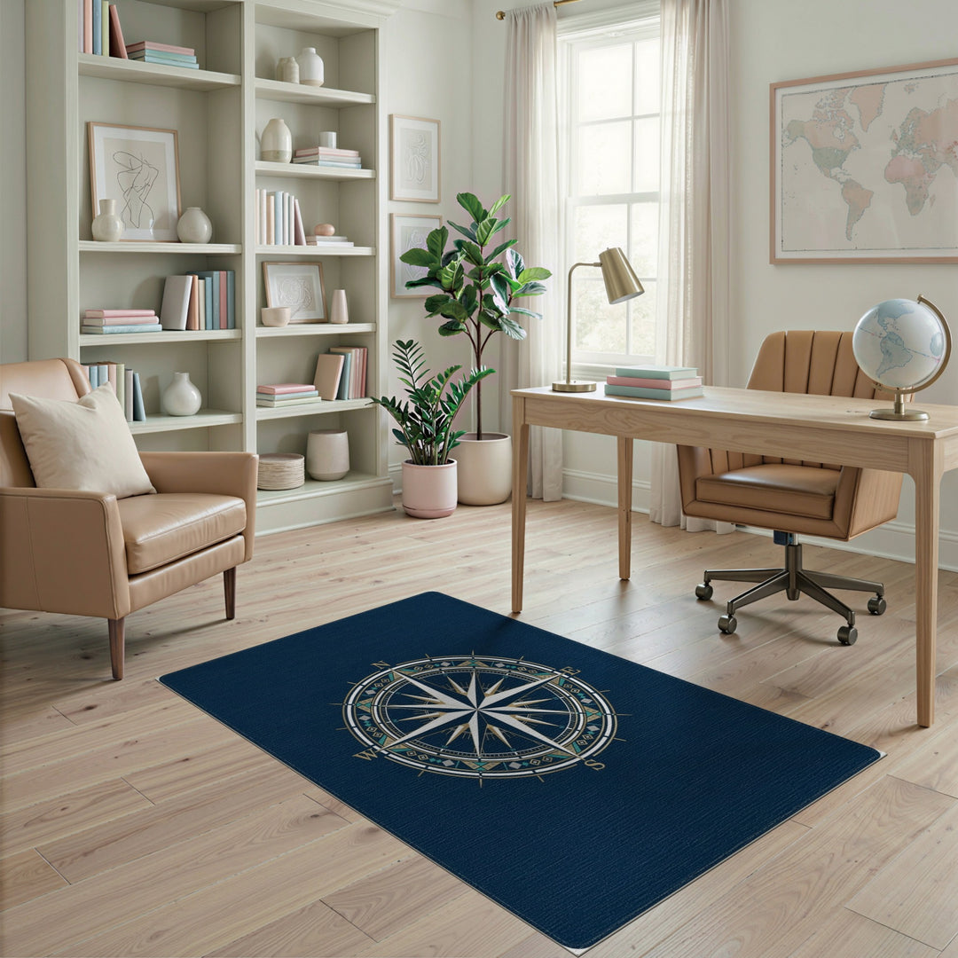 Blue and Teal Navy Compass Rose Area Rug