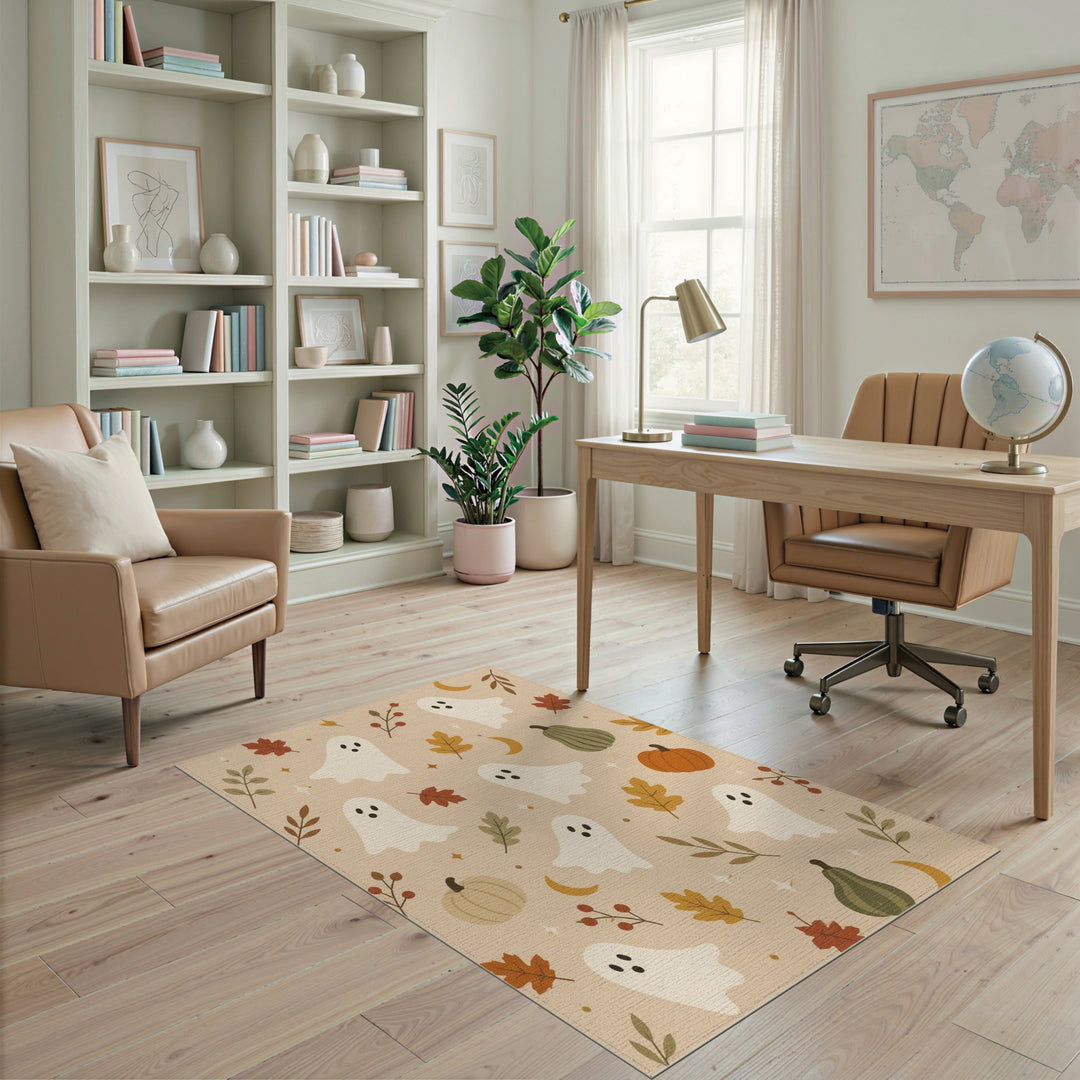 Ghost and Pumpkin Halloween Washable Area Rug