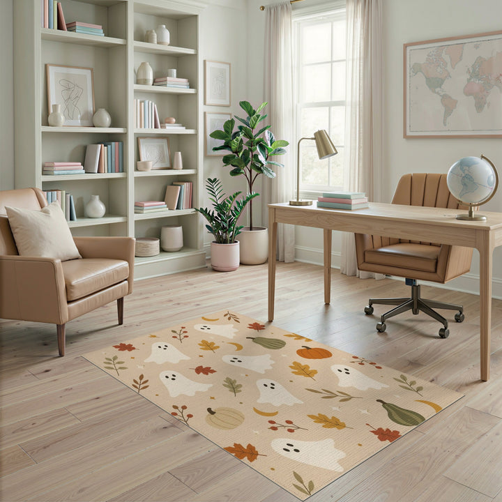 Ghost and Pumpkin Halloween Washable Area Rug