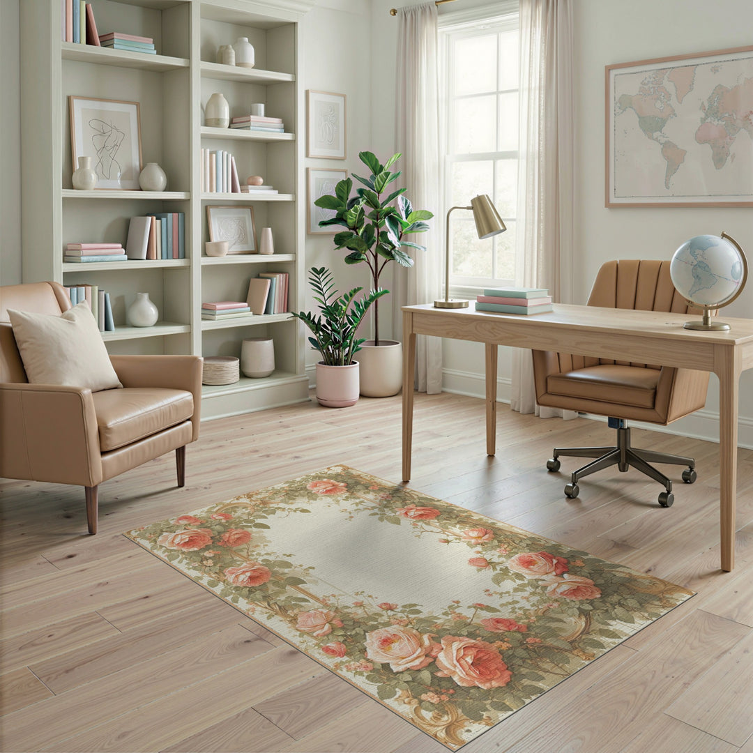 Pink Rose Floral Vintage Rug