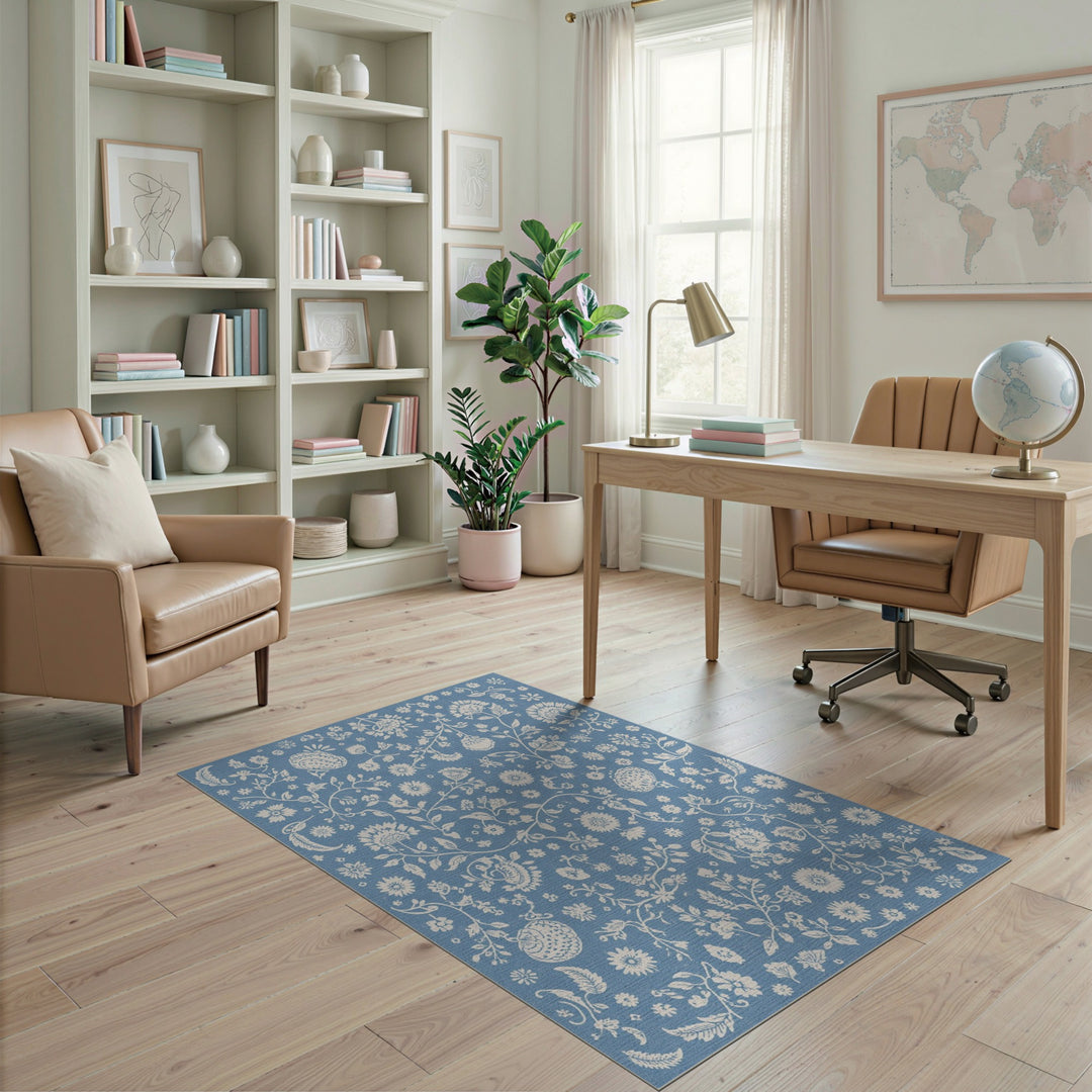 Blue Floral Vintage Area Rug