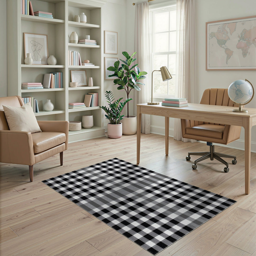 Black White Checkered Geometric Area Rug