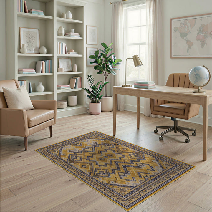 Yellow Geometric Chevron Area Rug