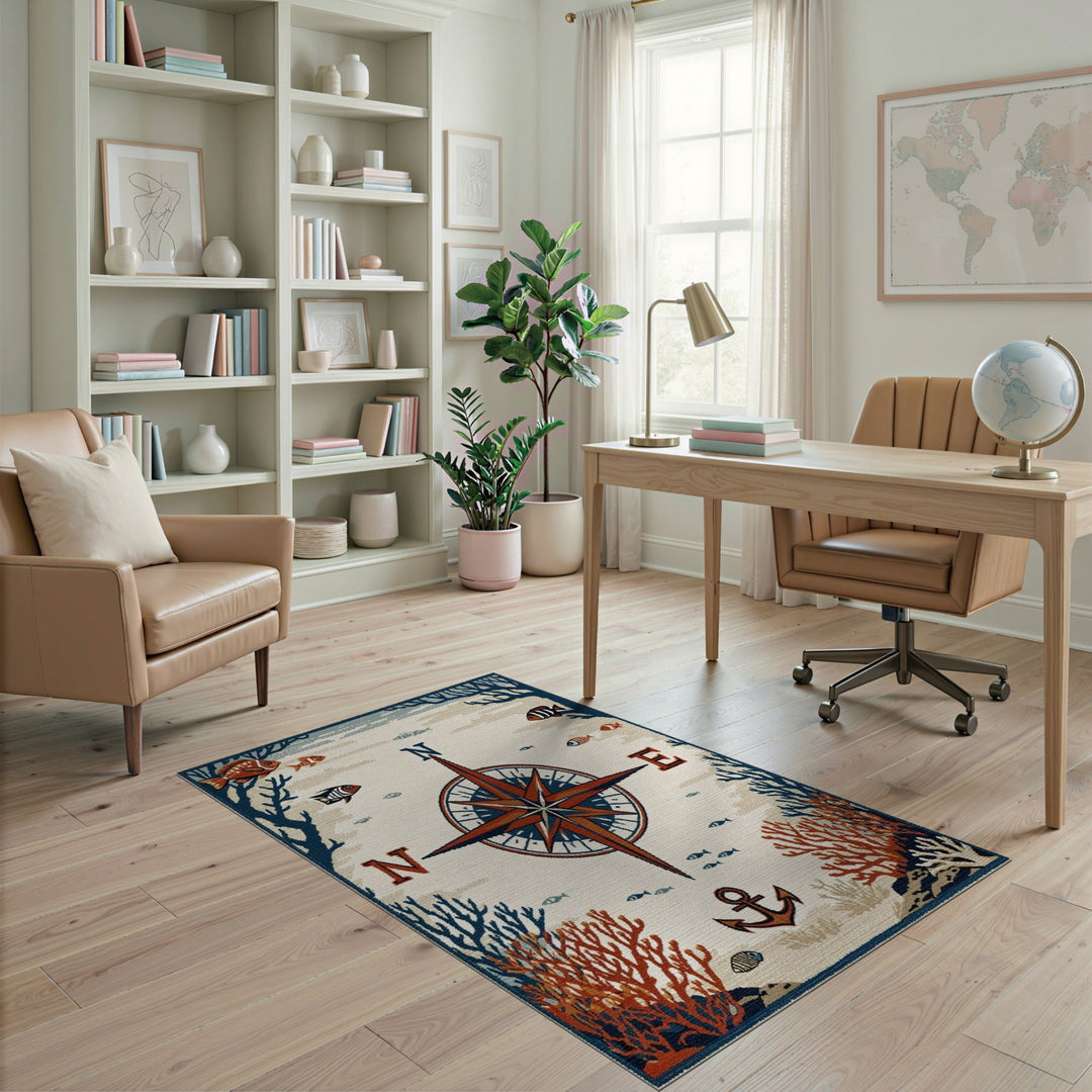 Coastal Compass Anchor Area Rug