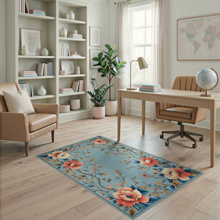 Blue Floral Vintage Area Rug