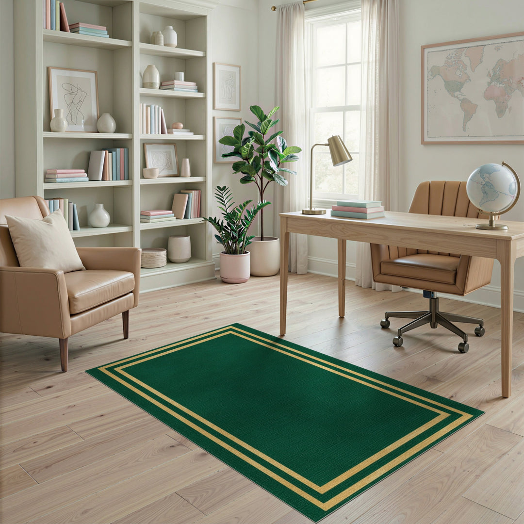 Green Gold Double Border Area Rug