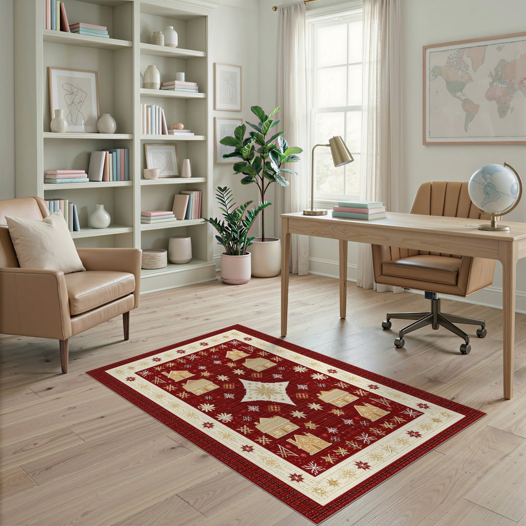 Red Gingerbread House Holiday Area Rug