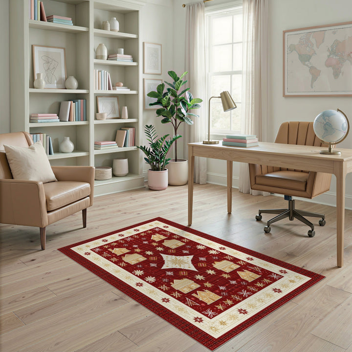 Red Gingerbread House Holiday Area Rug