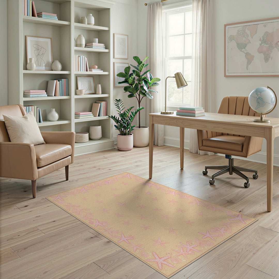 Pink Starfish Beige Coastal Area Rug