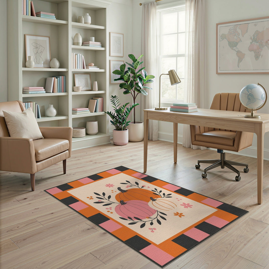 Pumpkin Trio Multi-Color Checkered Area Rug