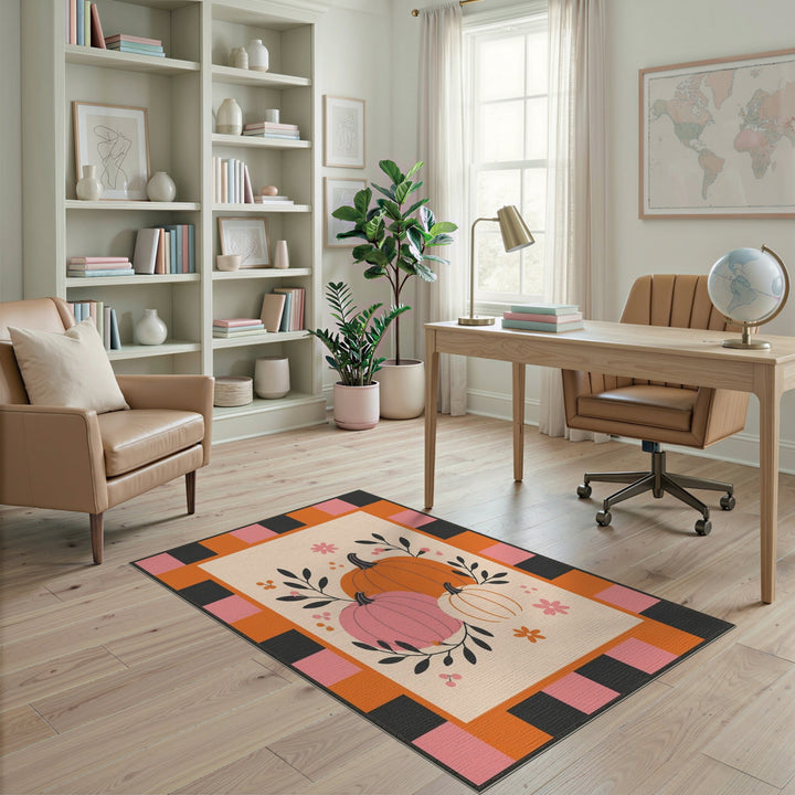 Pumpkin Trio Multi-Color Checkered Area Rug