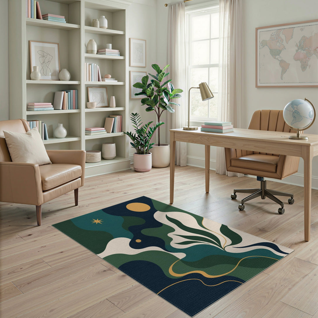Wave Teal Abstract Wave Area Rug