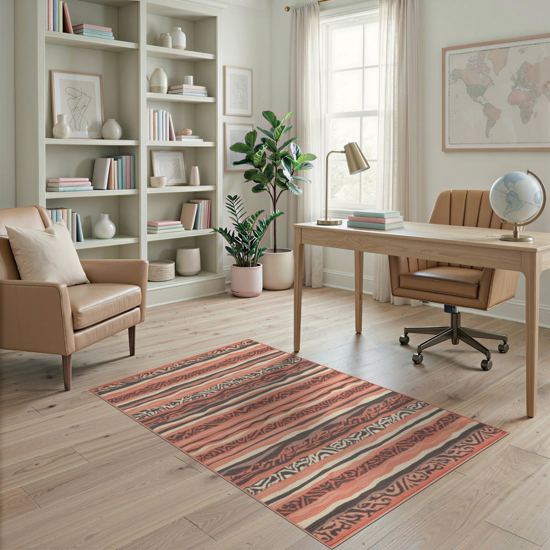 Orange Tribal Stripe Washable Area Rug