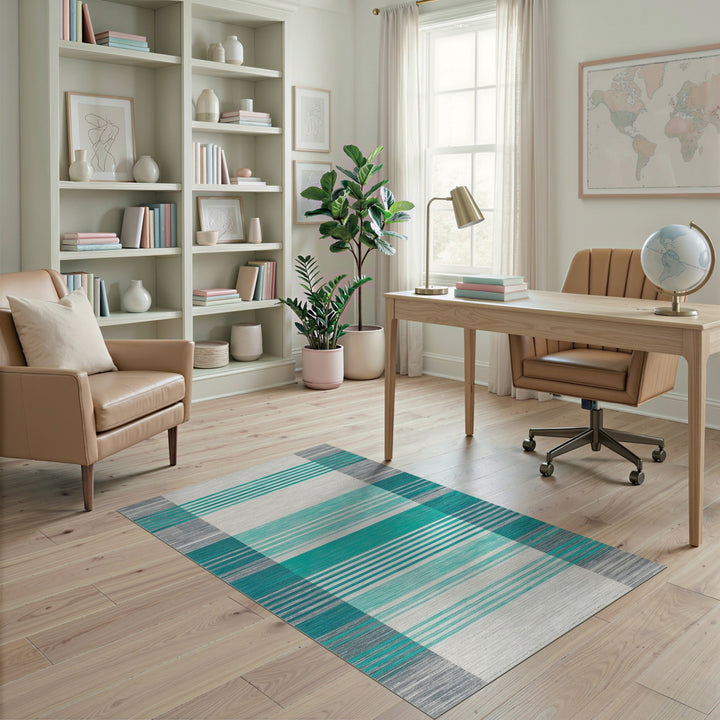 Geometric Modern Teal Striped Geometric Area Rug