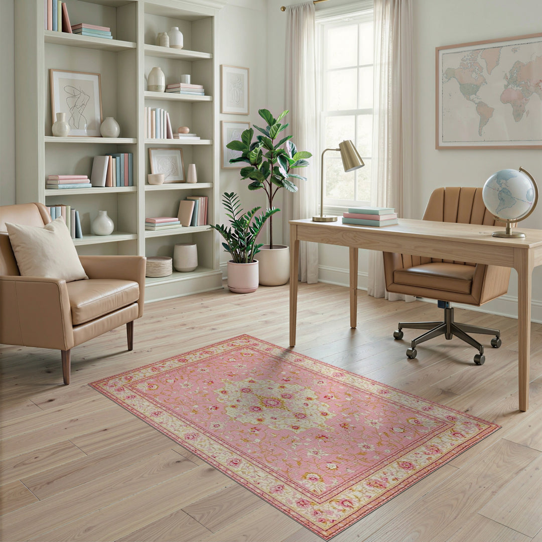 Pink Floral Medallion Area Rug