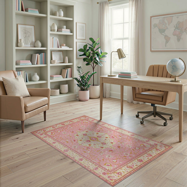 Pink Floral Medallion Area Rug