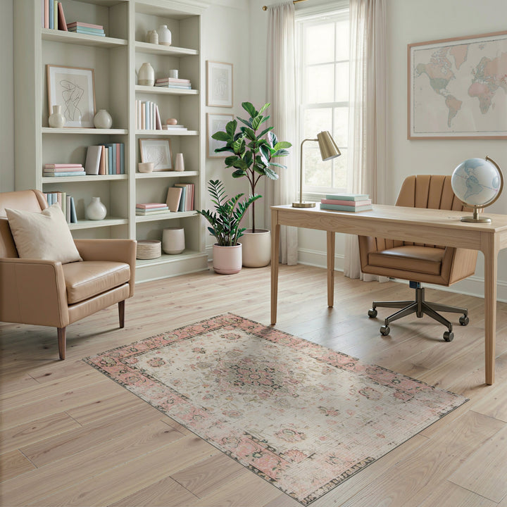 Pink Floral Vintage Medallion Area Rug