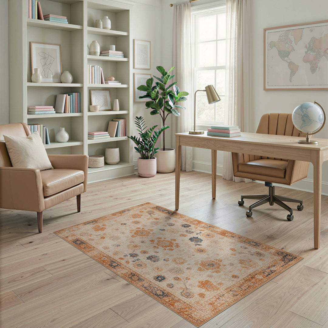 Beige Vintage Floral Area Rug