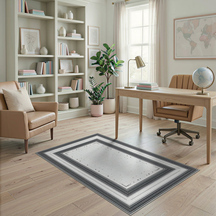 Black White Traditional Persian Border Rug