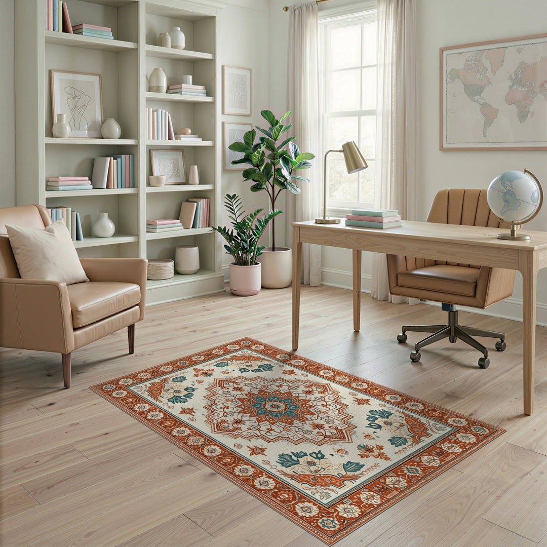 ODIKA Orange Teal Persian Area Rug