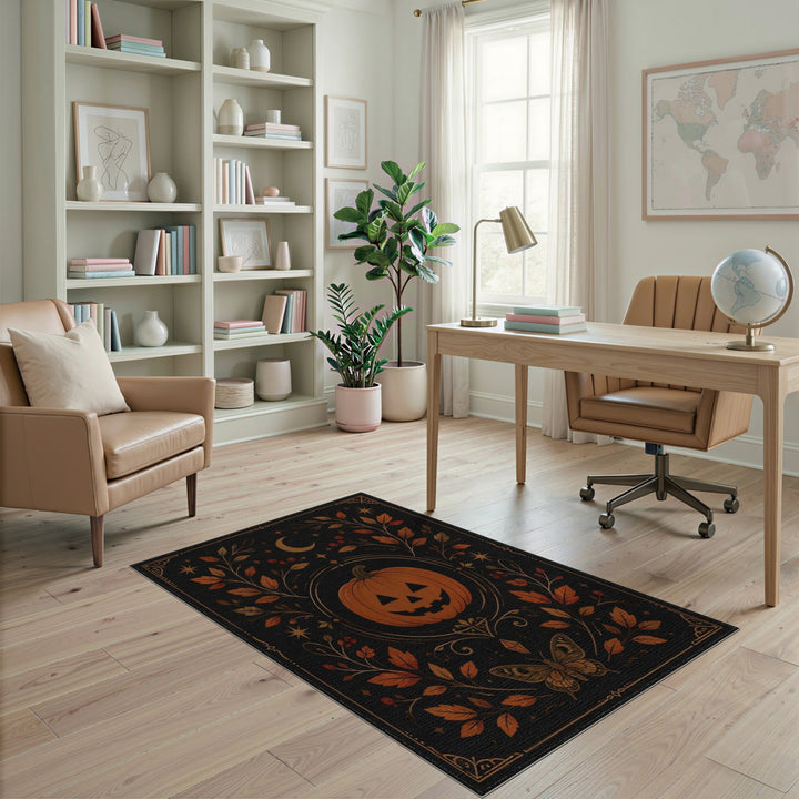 Orange Pumpkin Moth Area Rug