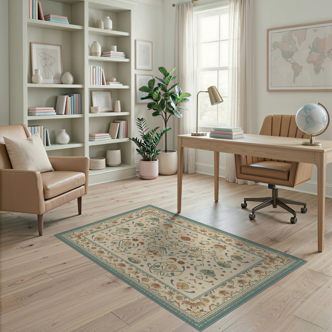 Beige Floral Vintage Area Rug