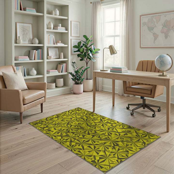 Yellow Geometric Burst Area Rug
