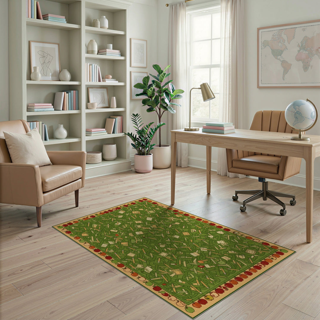 Green Apple Pencil Kids Area Rug