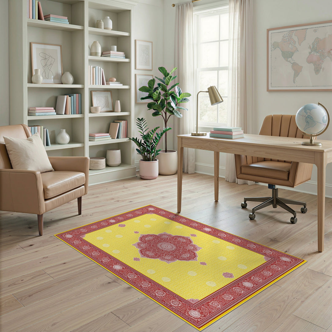 Yellow Red Mandala Floral Area Rug