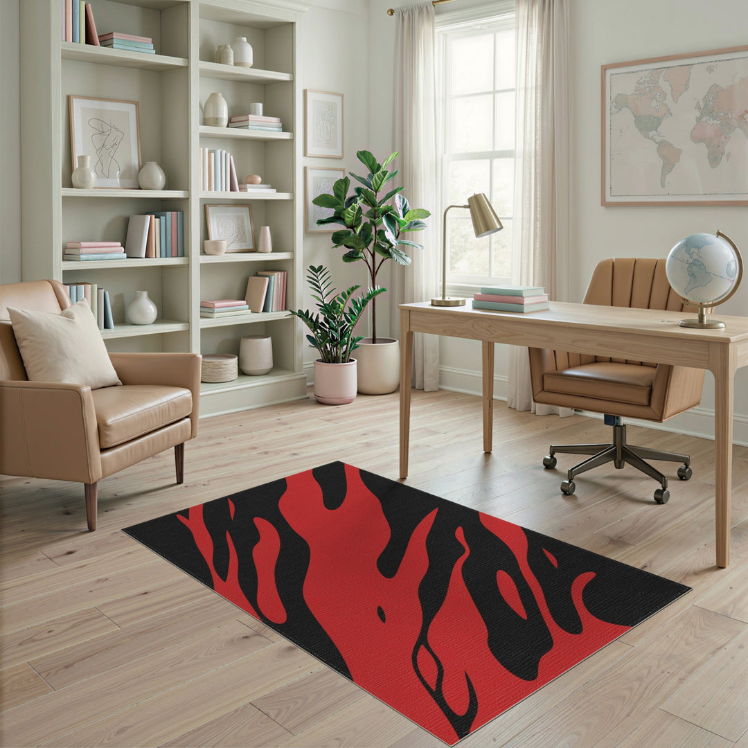 Bold Red Flame Washable Area Rug