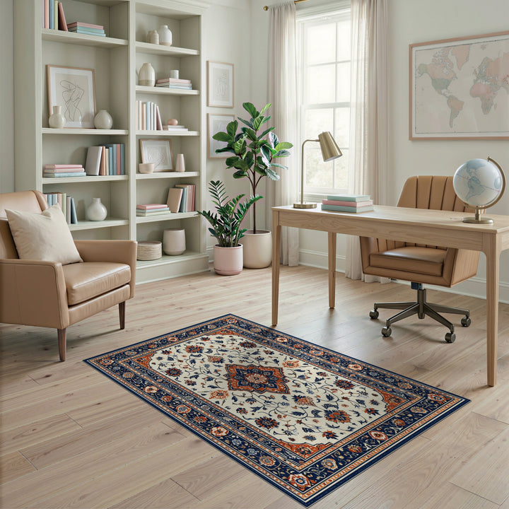 Traditional Persian Medallion Navy Persian Floral Medallion Area Rug