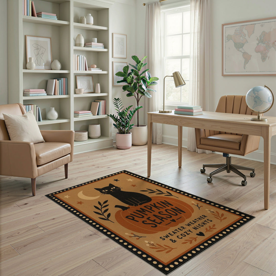 Pumpkin Season Black Cat Area Rug